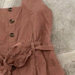 (Salmon) Pink velvet ribbed overalls